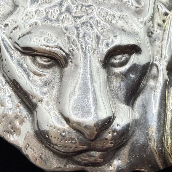 Sterling Silver 925 Leopard Cat Cougar Brooch Pin Pendant 2 Tone Large Puffy - Picture 2 of 7